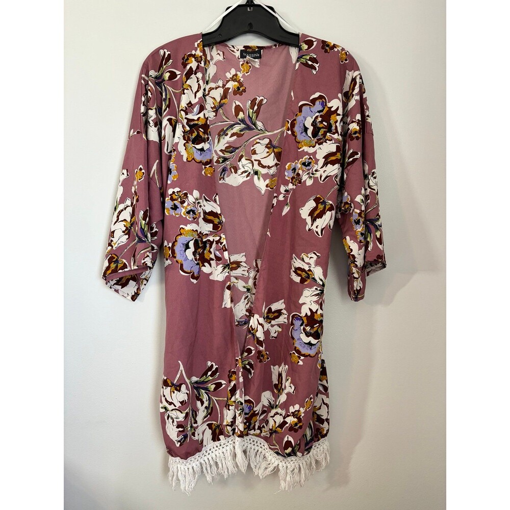 Massini Mauve Pink Floral Boho Shabby Chic Flowy cardigan coverup one size